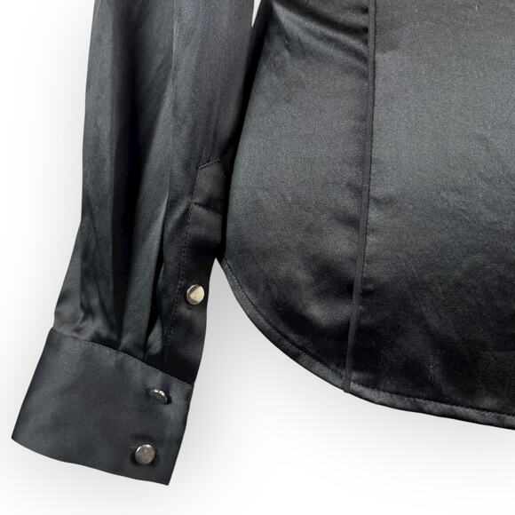 Women's Long Sleeve Black Silk Blouse Size 4 - Picture 7 of 8